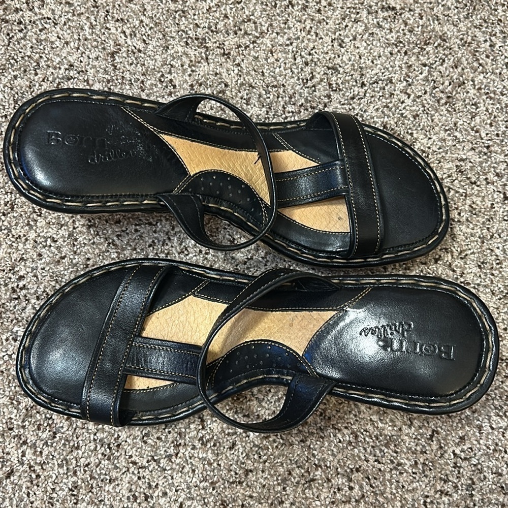 Born Drilles British Black Leather Espadrilles Wedge Sandals Slip On size 10 - Picture 11 of 12